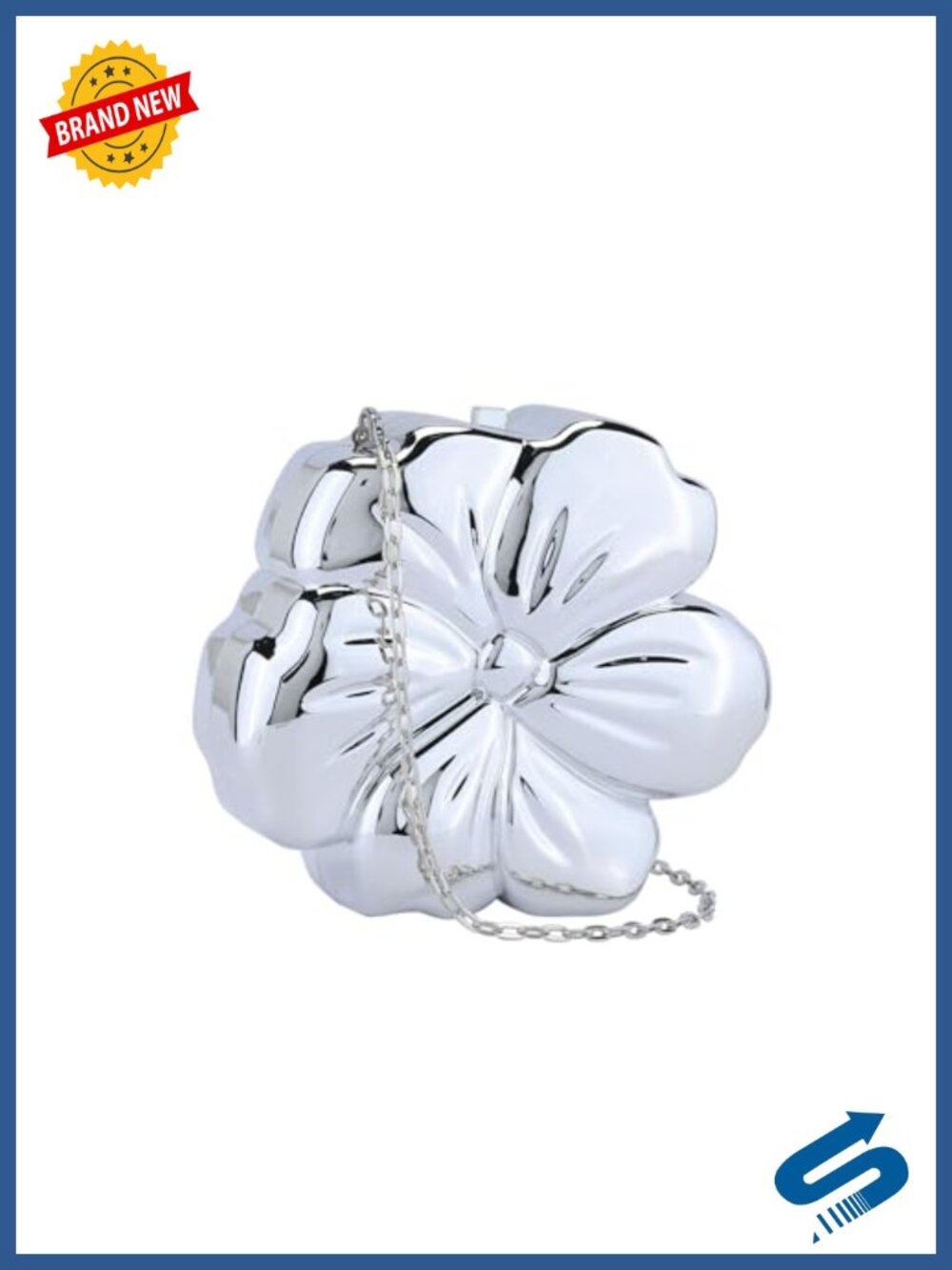 Acrylic Flower Evening Clutch with Chain Sparkly Metallic Handbag